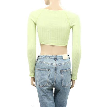 BDG Urban Outfitters Theo Notch Neck Long Sleeve Tee Cropped Top