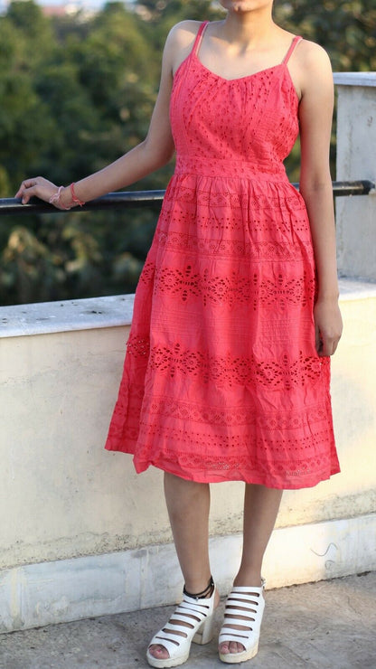 Monsoon Eyelet Embroidered Pink Dress