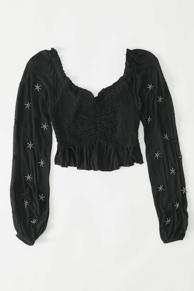 Urban Outfitters UO Jessa Embellished Peplum Cropped Blouse Top
