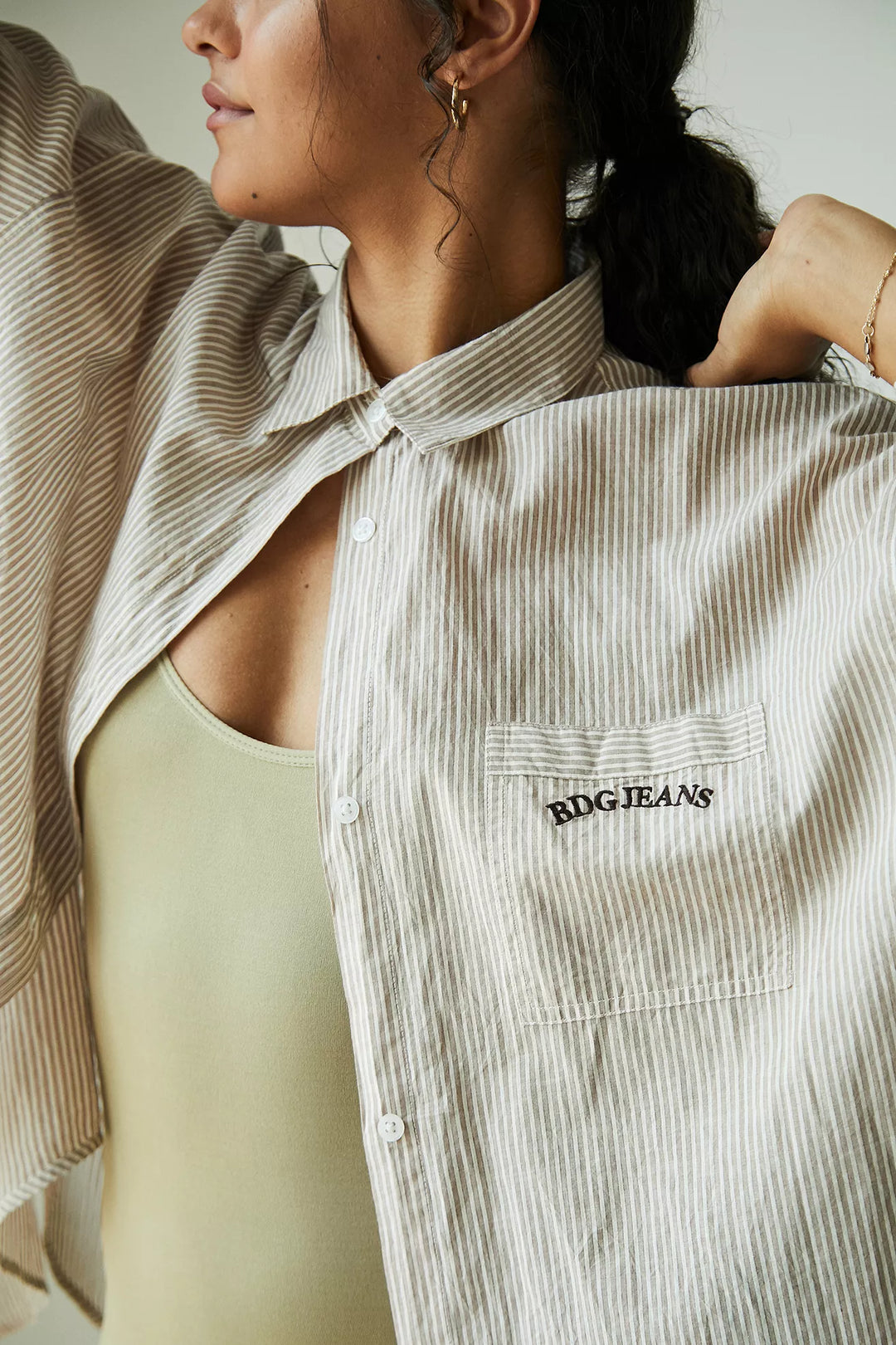 BDG Urban Outfitters Brown Sadie Stripe Boyfriend Shirt Top