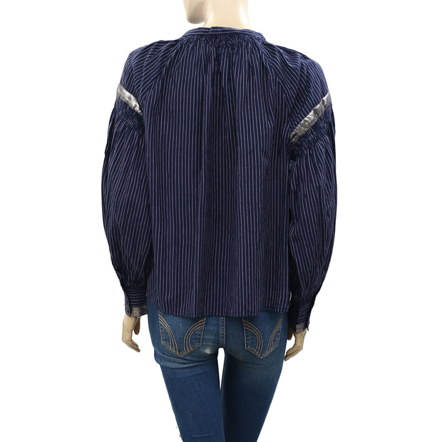 Ulla Johnson Kora Shimmer Lace Striped Blouse Top