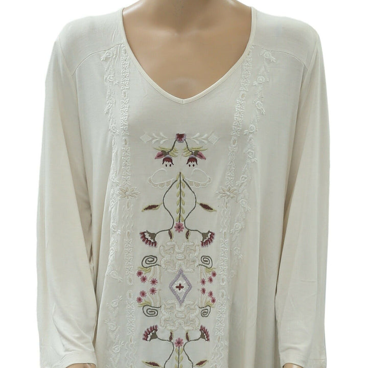 Caite Anthropologie Floral Embroidered Tunic Top