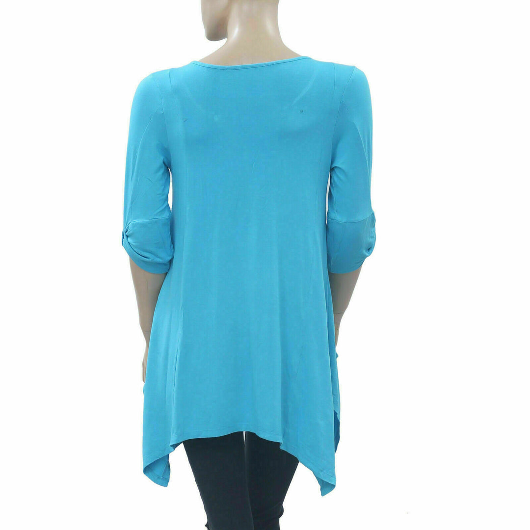 Caite Anthropologie Solid Blue Tunic Top