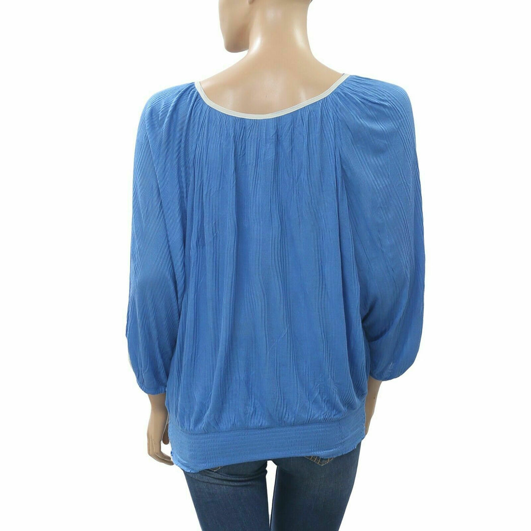 Free People Sequin Lace Blue Tunic Top