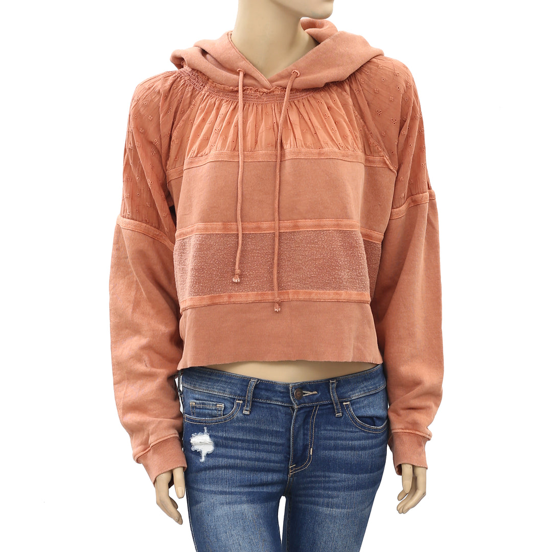 Free People Piper Pieced Crop Pullover Hoodie Top