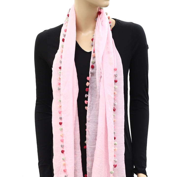White Chocolate Embroidered Longer Scarf Pom Pom