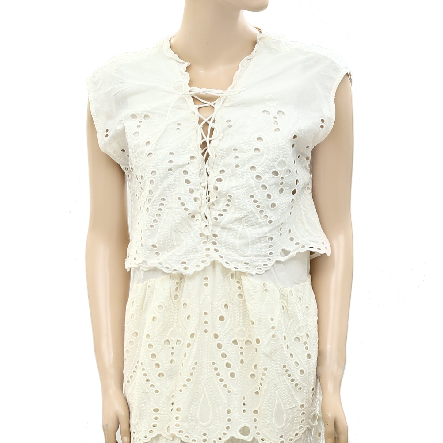IRO Woman Evene Lace-Up Broderie Anglaise Cotton Mini Dress
