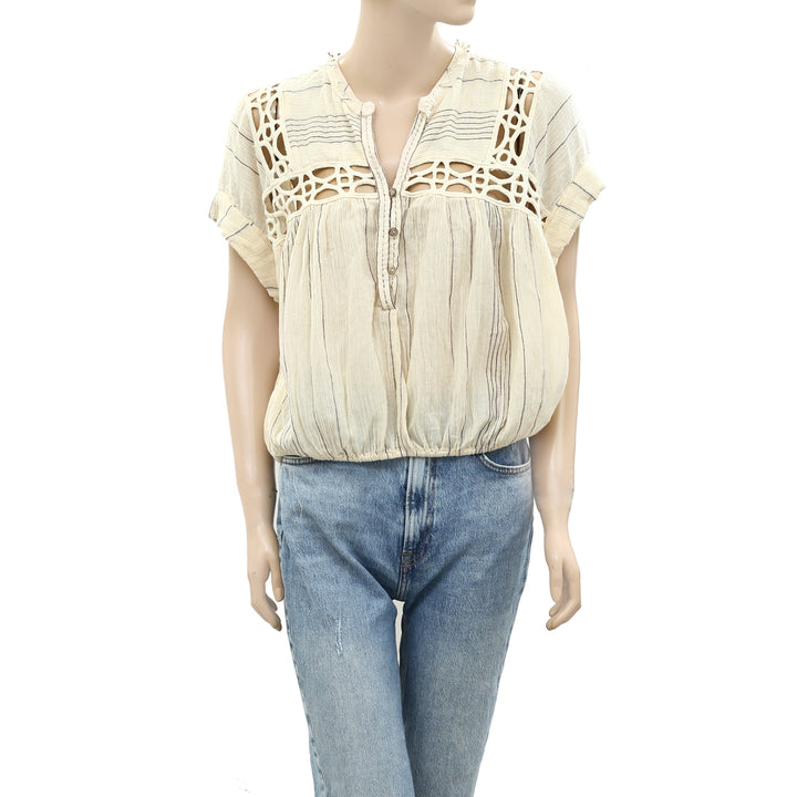 Free People Cedar Lace Pullover Blouse Top M