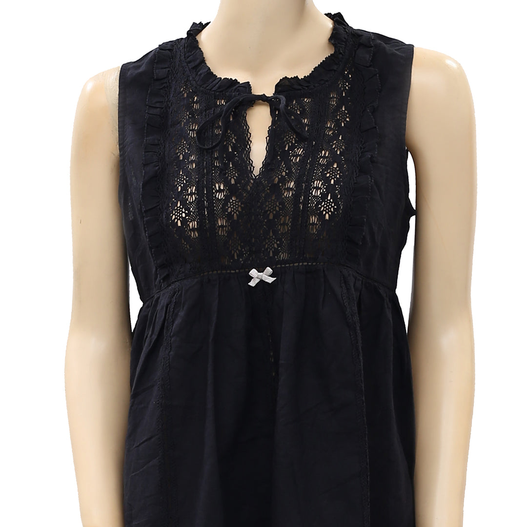 anthropologie black crochet dress Anthropologie Black Crochet Knit Maxi Dress Sleeveless Midi Length Size Medium