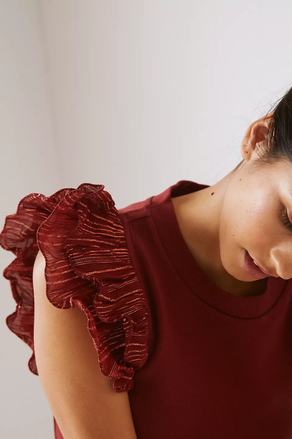 Anthropologie Lurex Ruffle Sleeve Tank Blouse Top