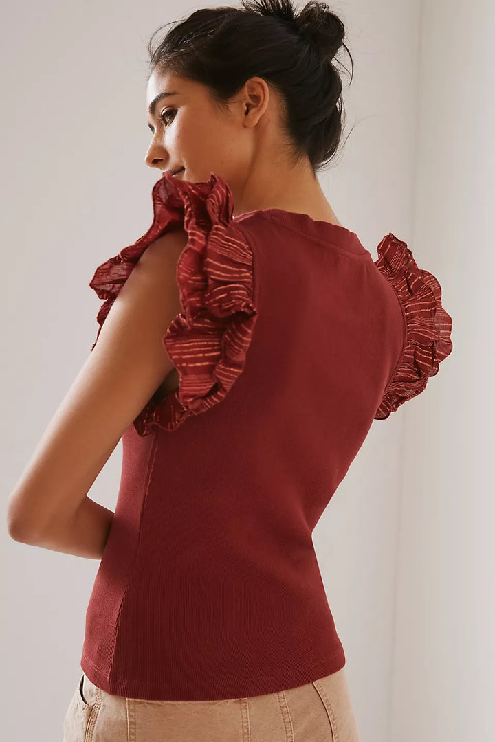 Anthropologie Lurex Ruffle Sleeve Tank Blouse Top