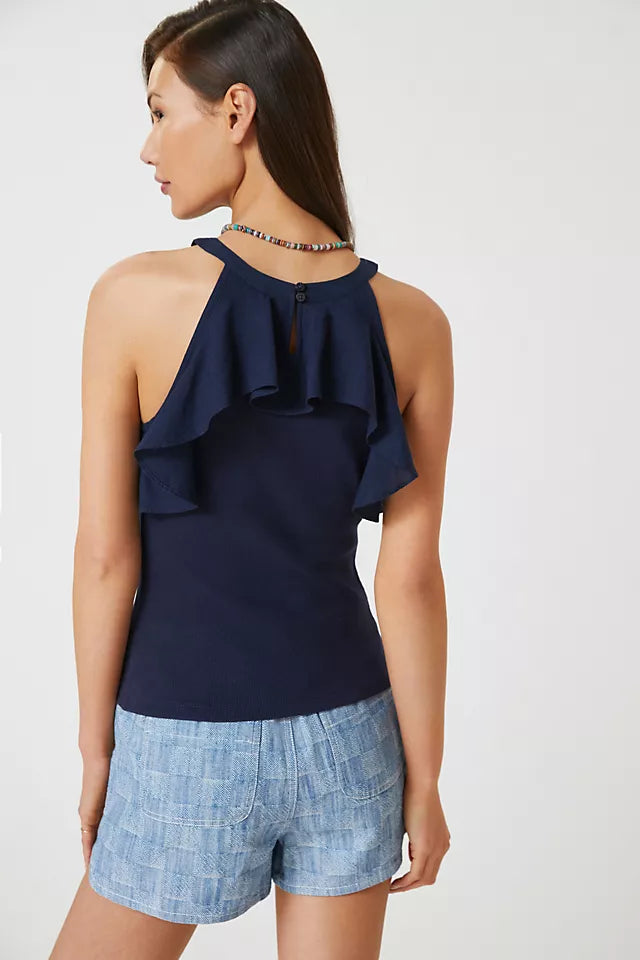 Anthropologie Maeve Ruffled Rib Halter Tank Blouse Top