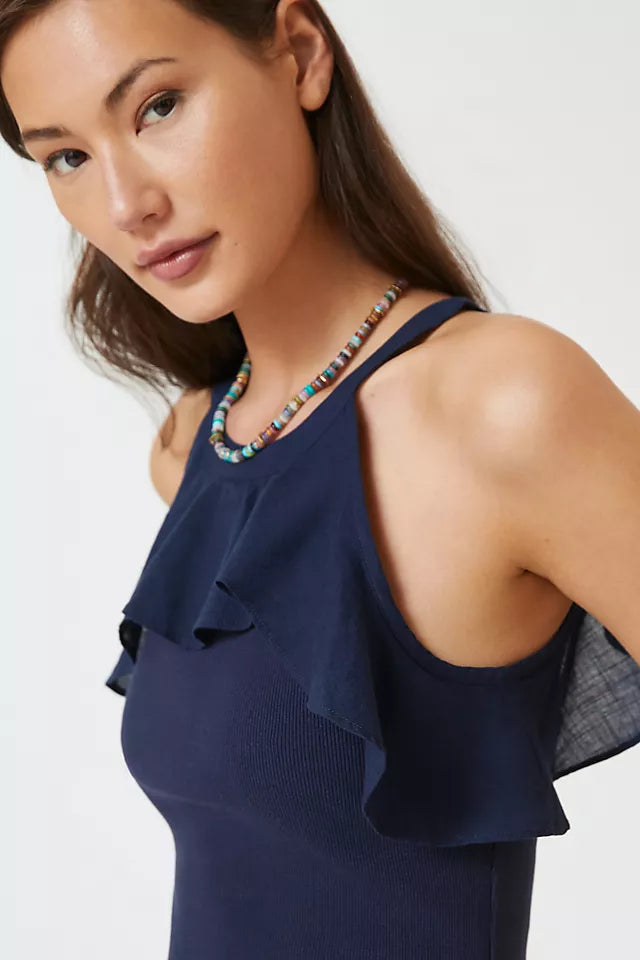 Anthropologie Maeve Ruffled Rib Halter Tank Blouse Top