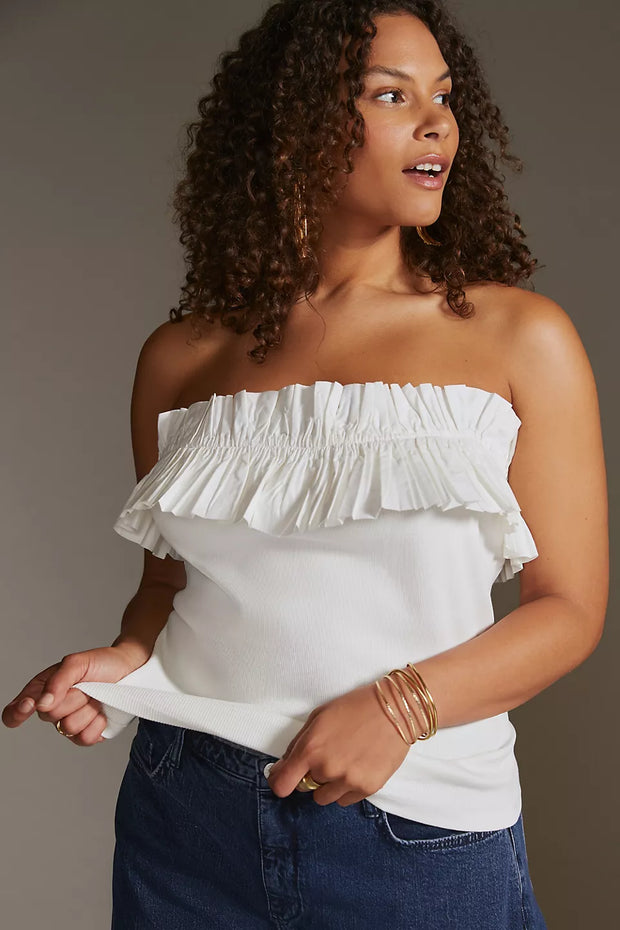 By Anthropologie Strapless Ruffle Top