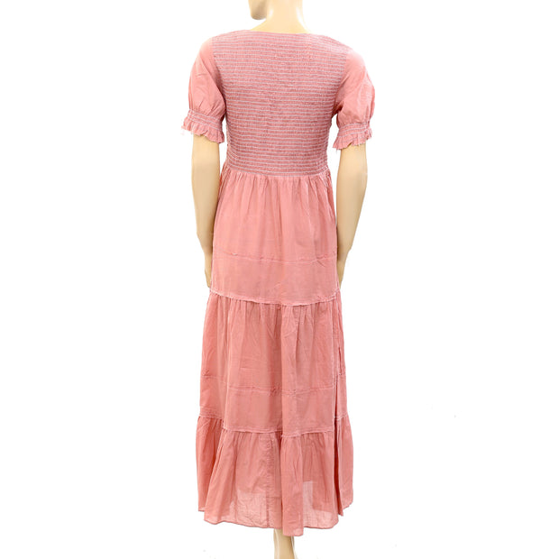 Odd Molly Anthropologie Smocked Rose Pink Maxi Dress