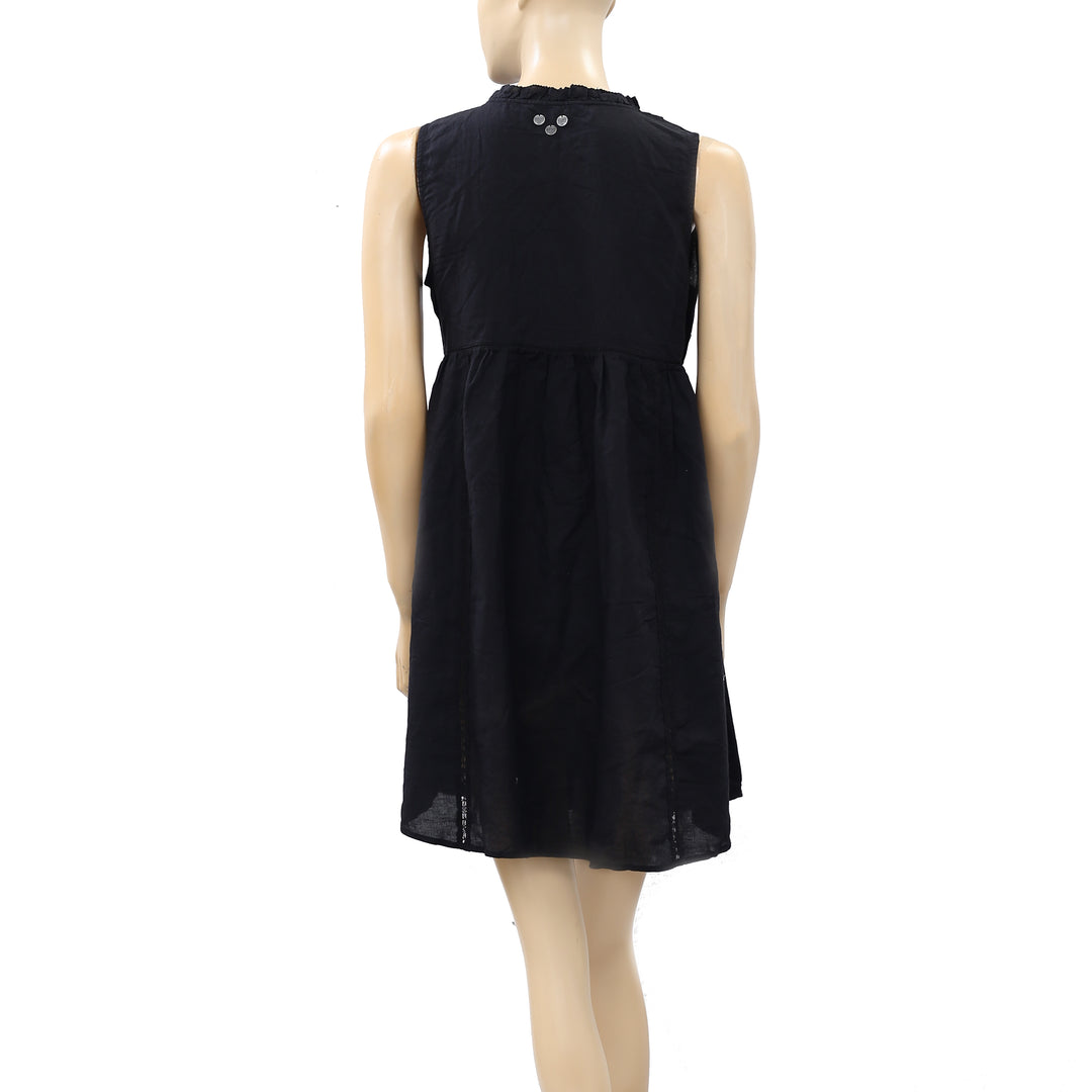 anthropologie black crochet dress NWT ANTHROPOLOGIE MAHILA Crochet COTTON LACE UP BACK Knit Midi Dress BLACK S