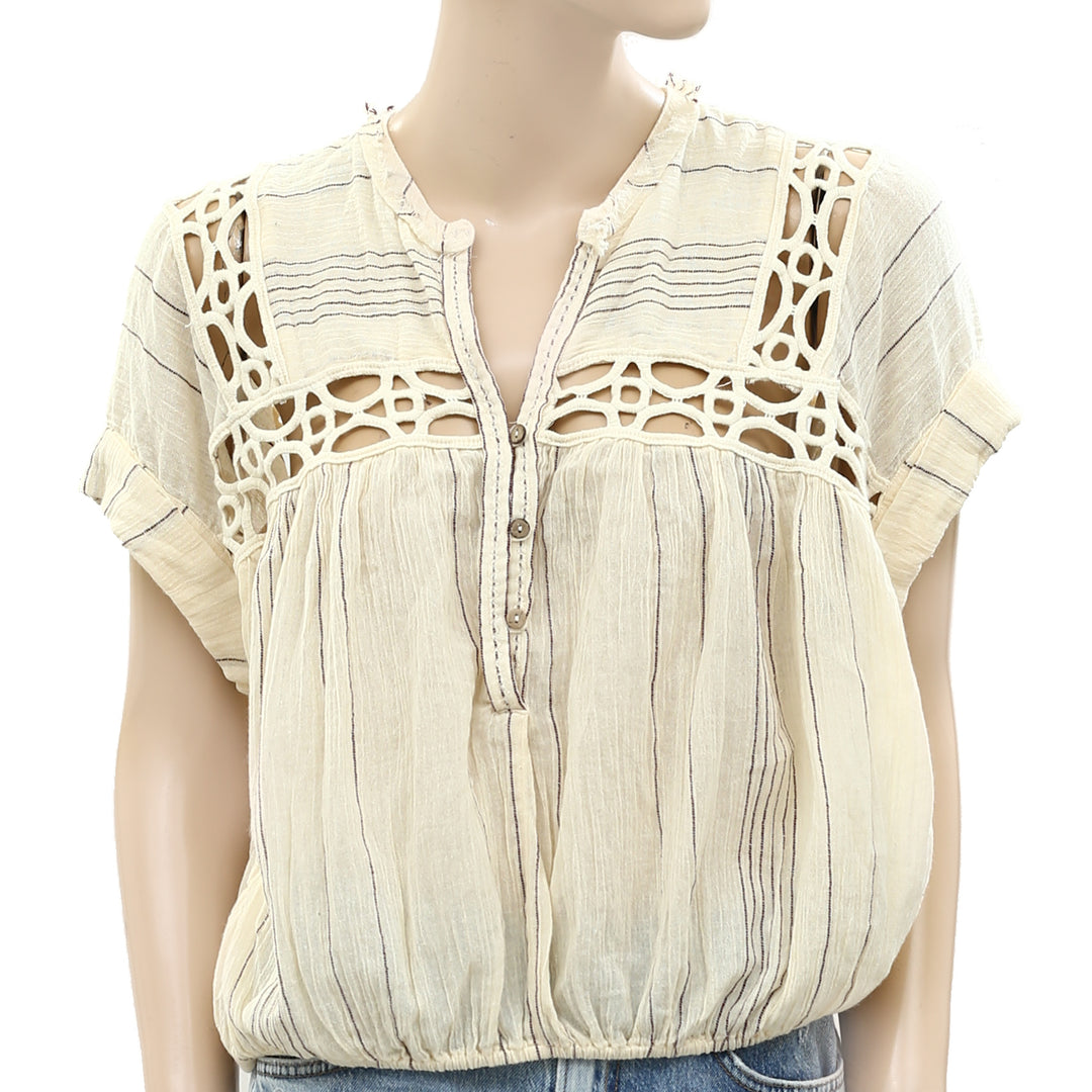Free People Cedar Lace Pullover Blouse Top M