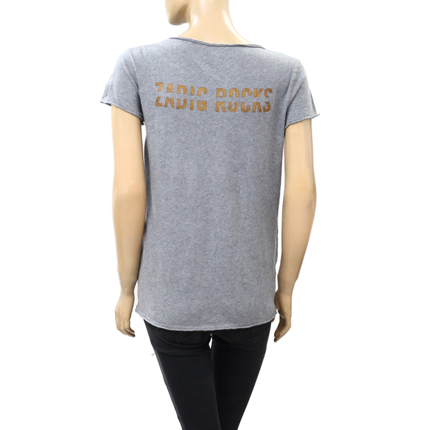 Zadig & Voltaire Printed Zadig Rocks Gray T- Shirt Tunic Top