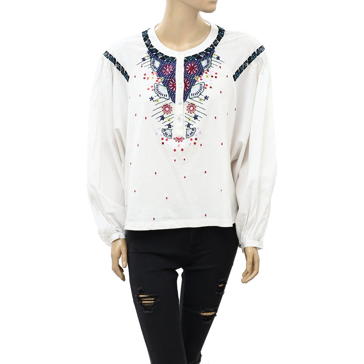 Anthropologie Floral Embroidered Sequin Embellished Blouse Top