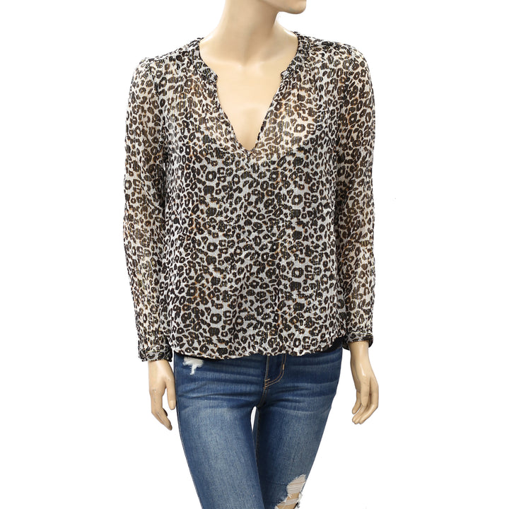 Velvet by Graham & Spencer Anthropologie Peyton Leopard Blouse Top S