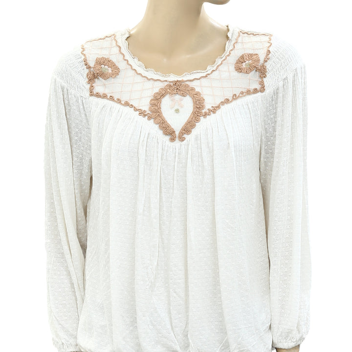 Free People Begonia Tee Embroidered Blouse Top