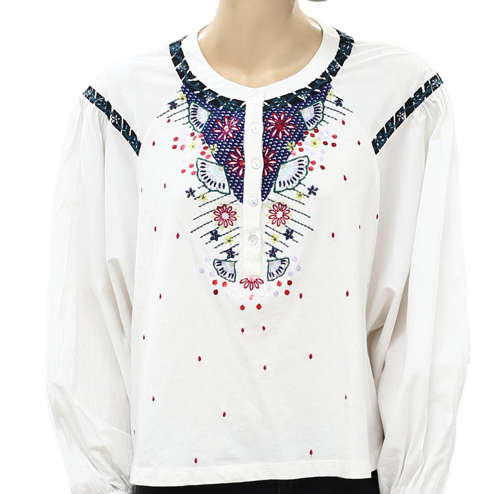 Anthropologie Floral Embroidered Sequin Embellished Blouse Top