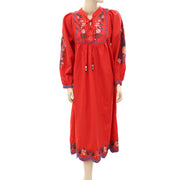 Farm Rio Red Embroidered Midi Dress