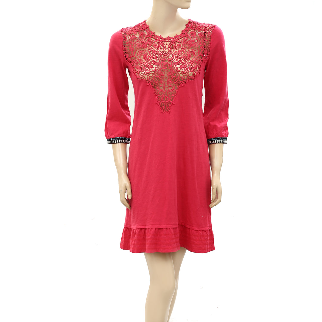 Odd Molly Anthropologie Crochet Lace Pink Mini Dress White Chocolate Couture Odd Molly Anthropologie Crochet Lace Pink Mini Dress White Chocolate Couture