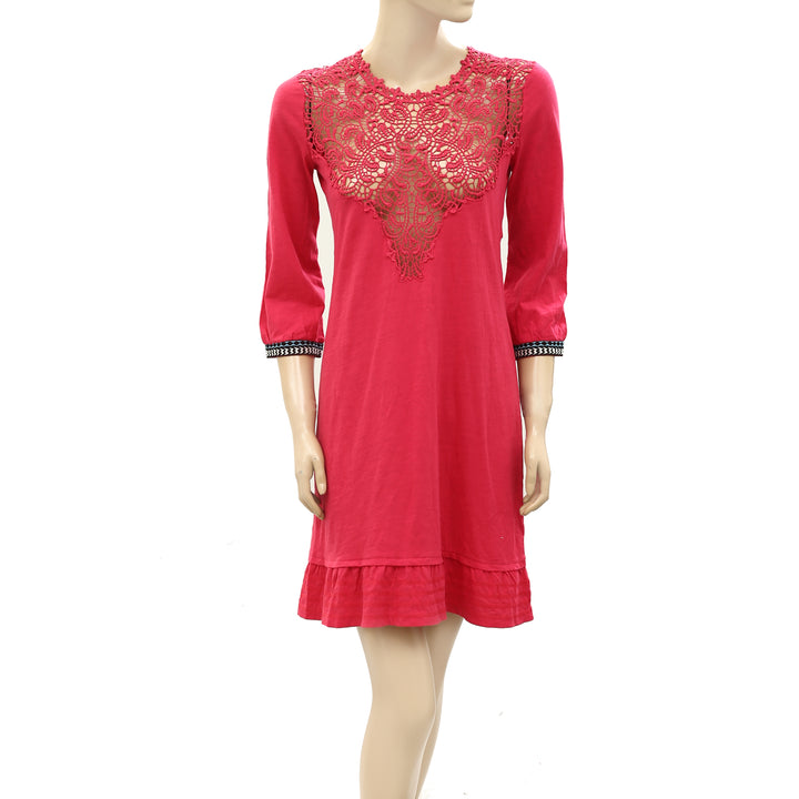 Odd Molly Anthropologie Crochet Lace Pink Mini Dress