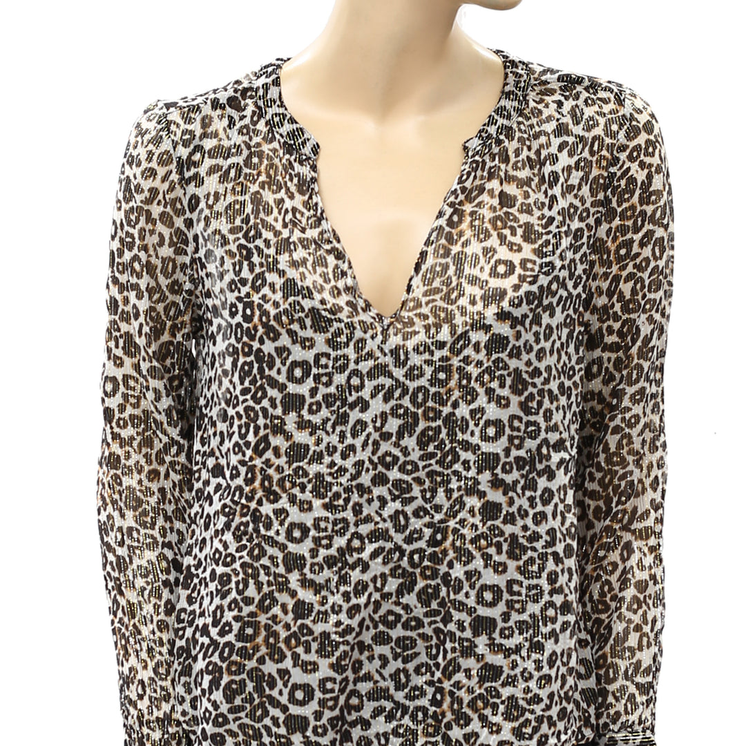 Velvet by Graham & Spencer Anthropologie Peyton Leopard Blouse Top S