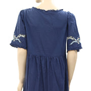 Odd Molly Anthropologie Embroidered Navy Midi Dress