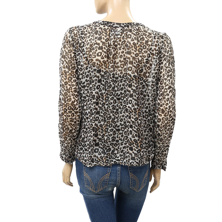 Velvet by Graham & Spencer Anthropologie Peyton Leopard Blouse Top S