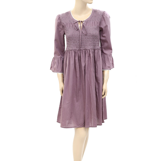 Odd Molly Anthropologie Birgitte Smocked Purple Mini Dress