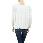 Free People Begonia Tee Embroidered Blouse Top