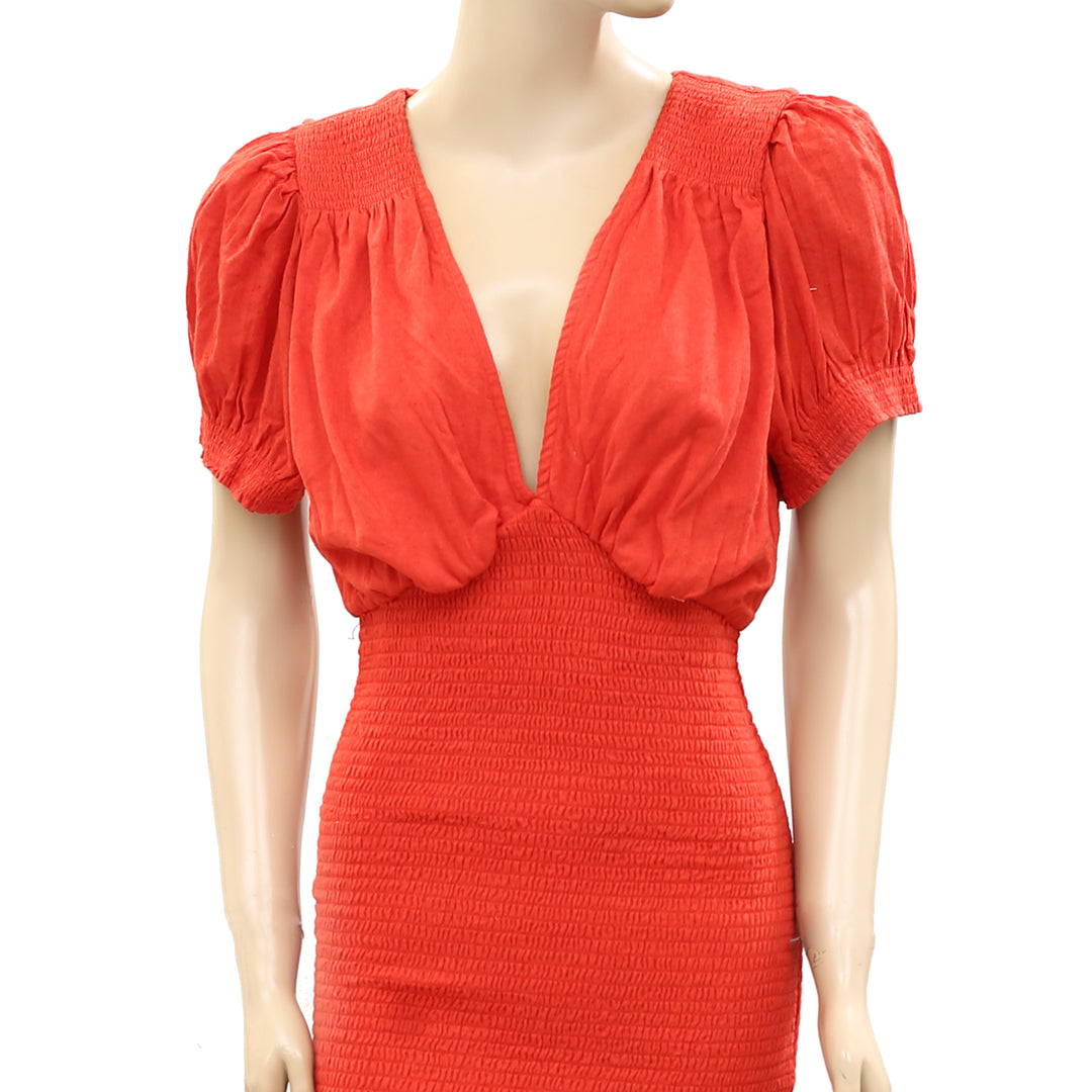 Free People Orange Smocked Mini Dress