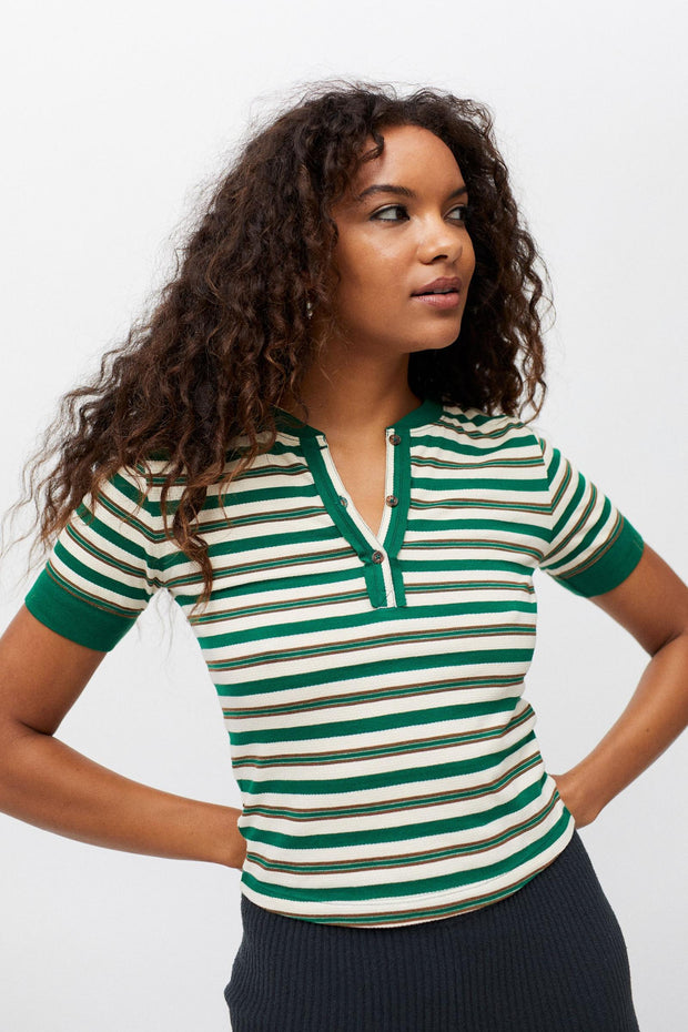 Bdg Urban Outfitters Harvey Striped Henley Blouse Top
