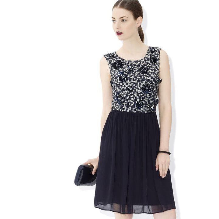 Monsoon Sequin Embellished Navy Dress XS