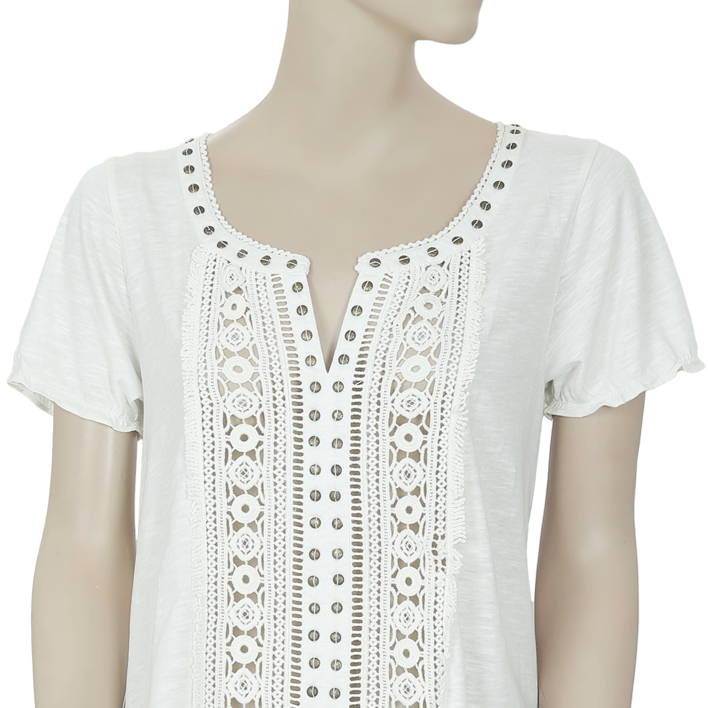 Odd Molly Crochet Embellished Ivory Blouse Top S
