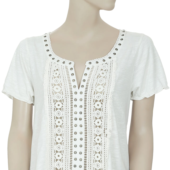 Odd Molly Crochet Embellished Ivory Blouse Top S