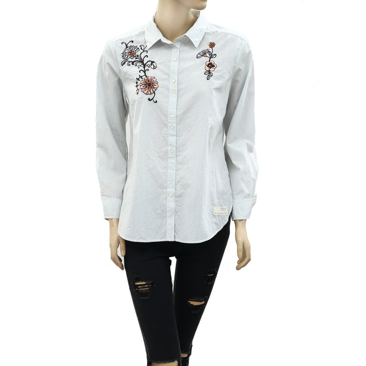 Odd Molly Anthropologie Striped Embroidered Blouse Shirt Top