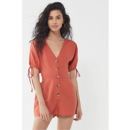 Urban Outfitters Lily Linen Button-Front Romper Dress