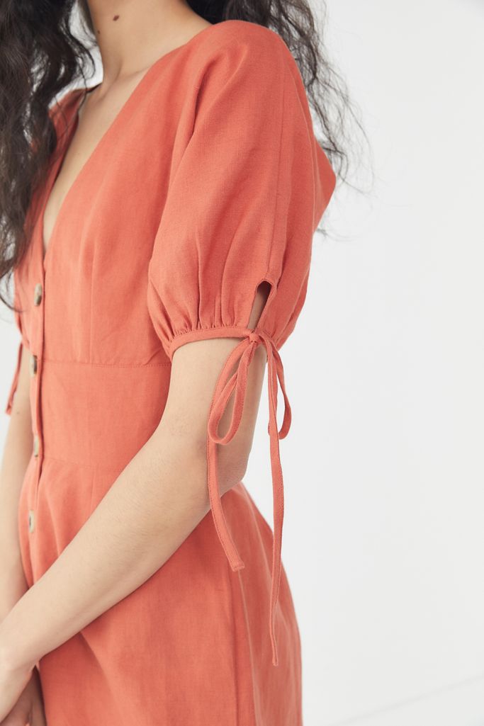 Urban Outfitters Lily Linen Button-Front Romper Dress
