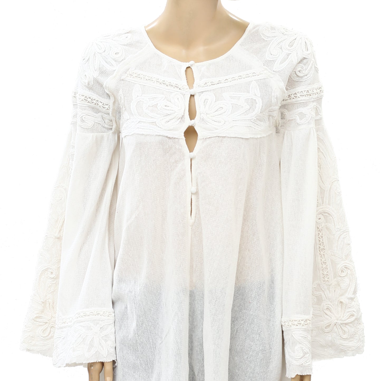 Free People Floral Embroidered Crochet Tunic Top