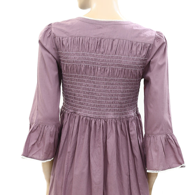 Odd Molly Anthropologie Birgitte Smocked Purple Mini Dress