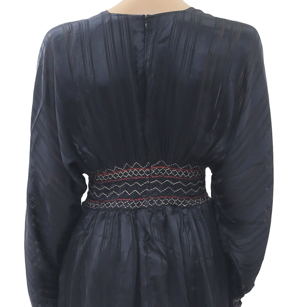 Ulla Johnson Odette Smocked Silk Midnight Mini Dress XS