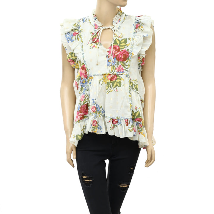 Love The Label Anthropologie Helena Ruffle Floral Print Blouse Top