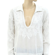 Free People Silver Springs Embroidered Blouse Top  XS