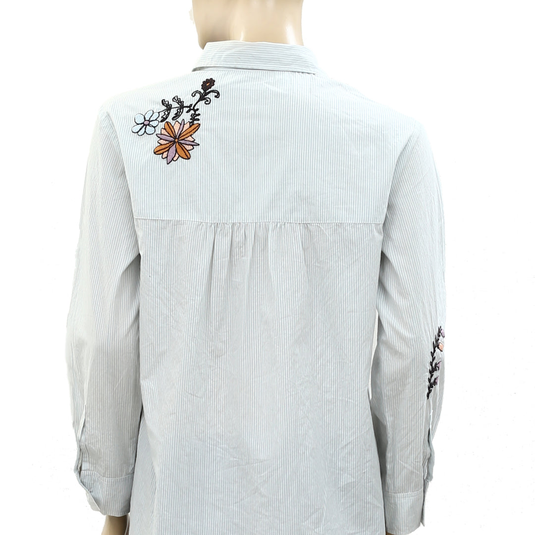 Odd Molly Anthropologie Striped Embroidered Blouse Shirt Top