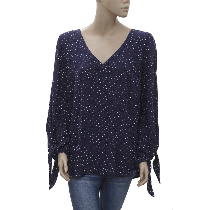 NWT New Anthropologie Maeve polka Printed Dot Tie Sleeves Bloused Top L