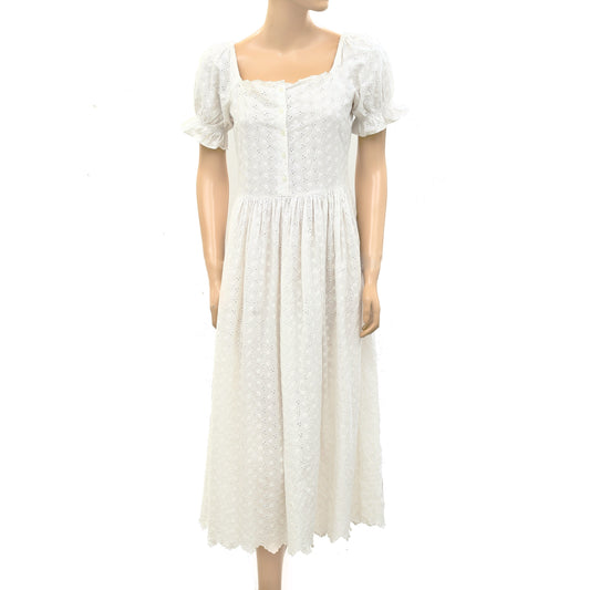 Sezane Eyelet Embroidered White Midi Dress S